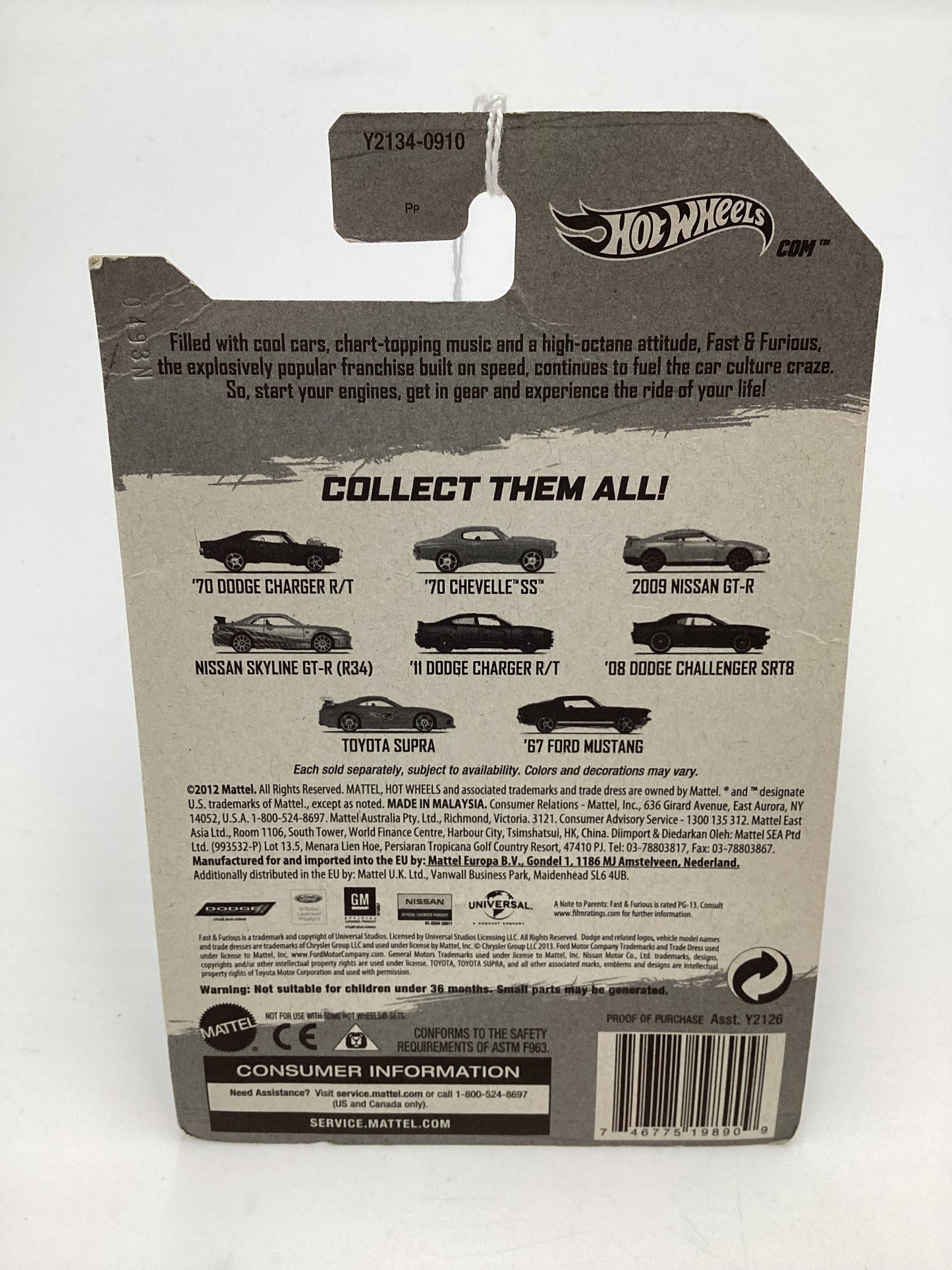 2013 Hot Wheels Fast and Furious #4 67 Ford Mustang Green Card Not Perfect 73G