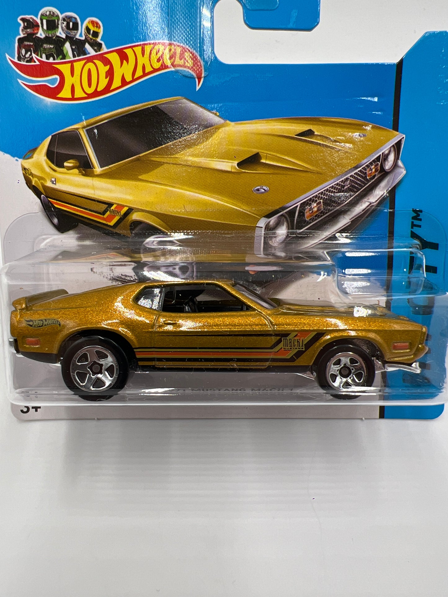 2014 Hot Wheels Short Card HW City #94 1971 Mustang Mach 1 Gold W/Protector 1