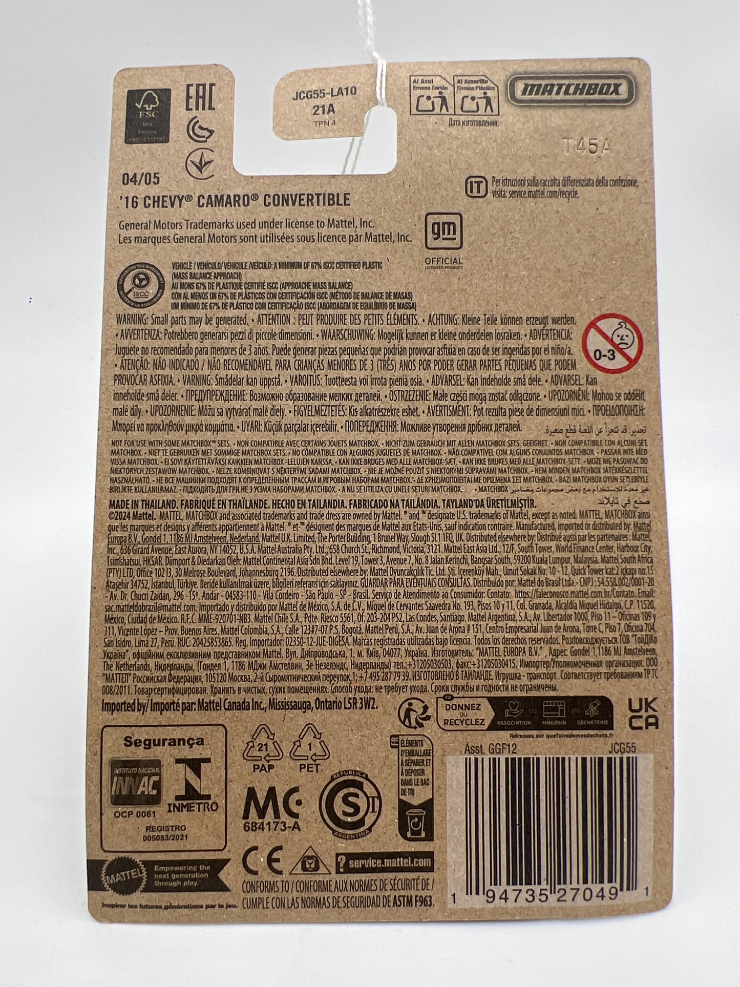 2025 Matchbox Themed Sports Cars #4 16 Chevy Camaro Convertible Orange 156P