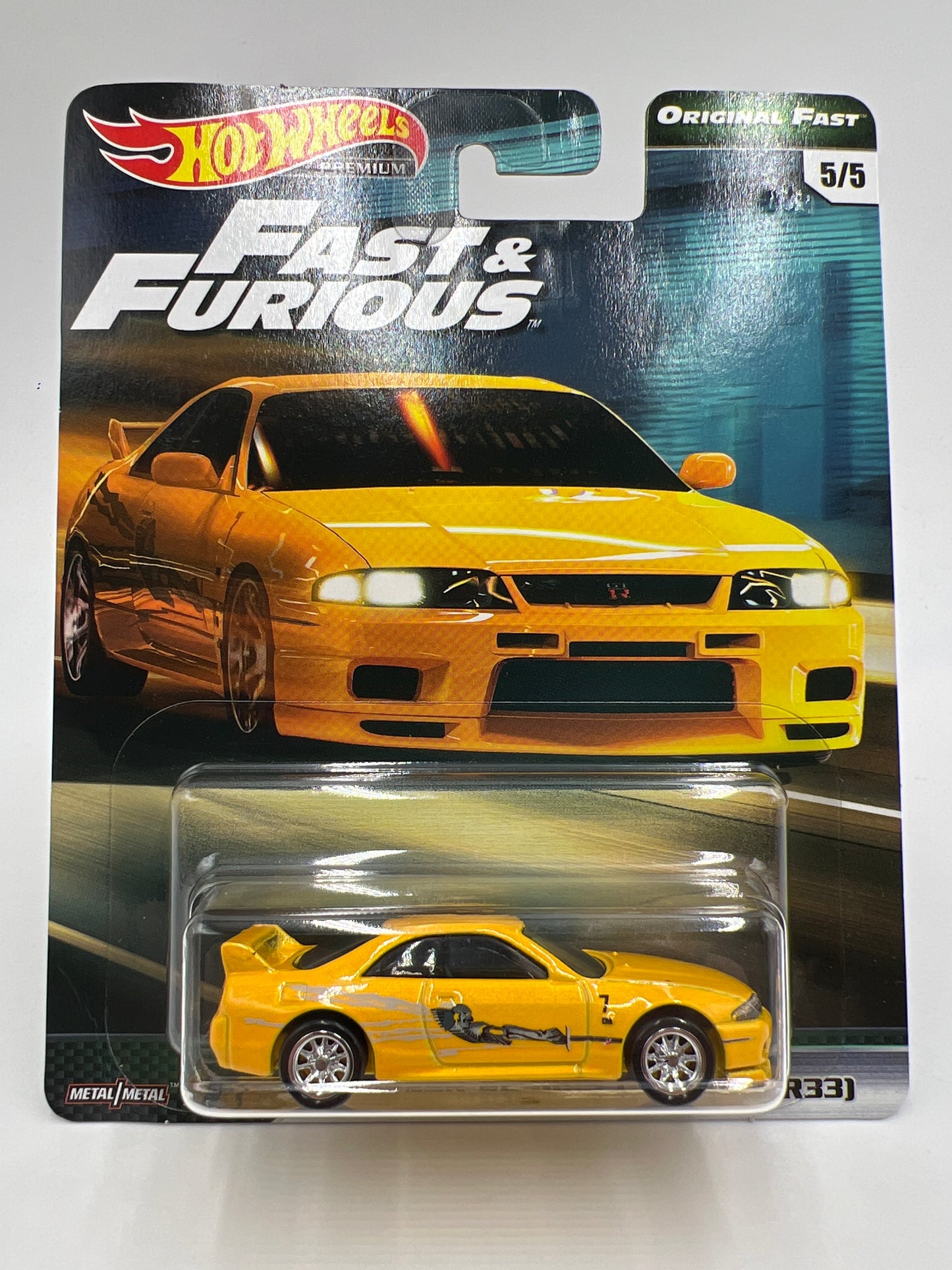 Hot Wheels Premium Fast & Furious Original Fast #5 Nissan Skyline GT-R BCNR33 Yellow W/Protector