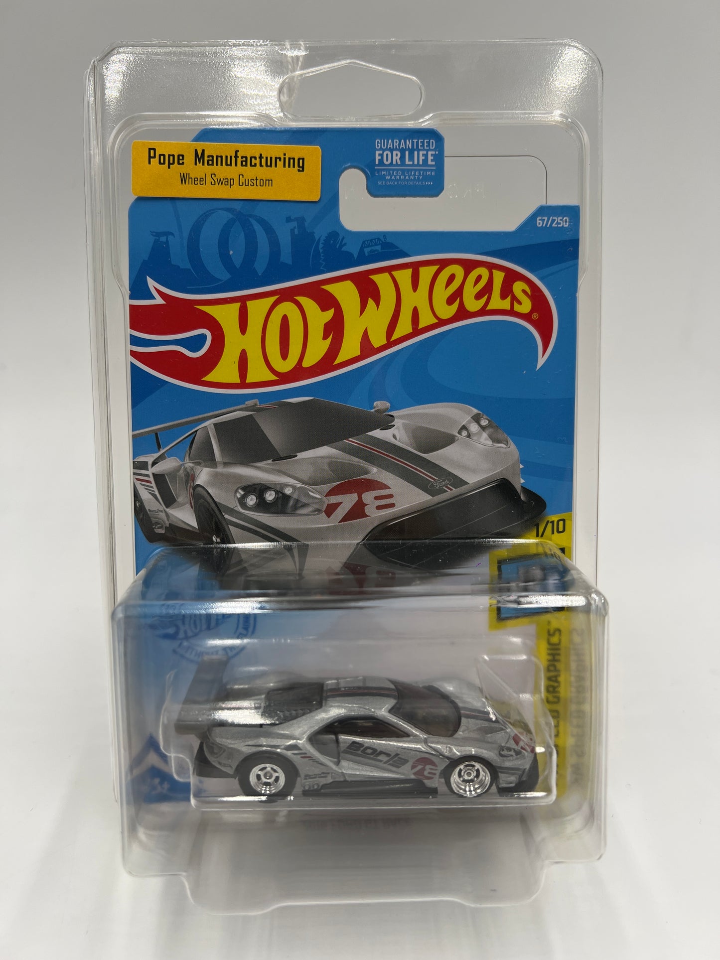 Hot Wheels 2016 Ford GT Race Silver Borla Wheel Swap Custom On Card W/Protector Cracked Blister SR