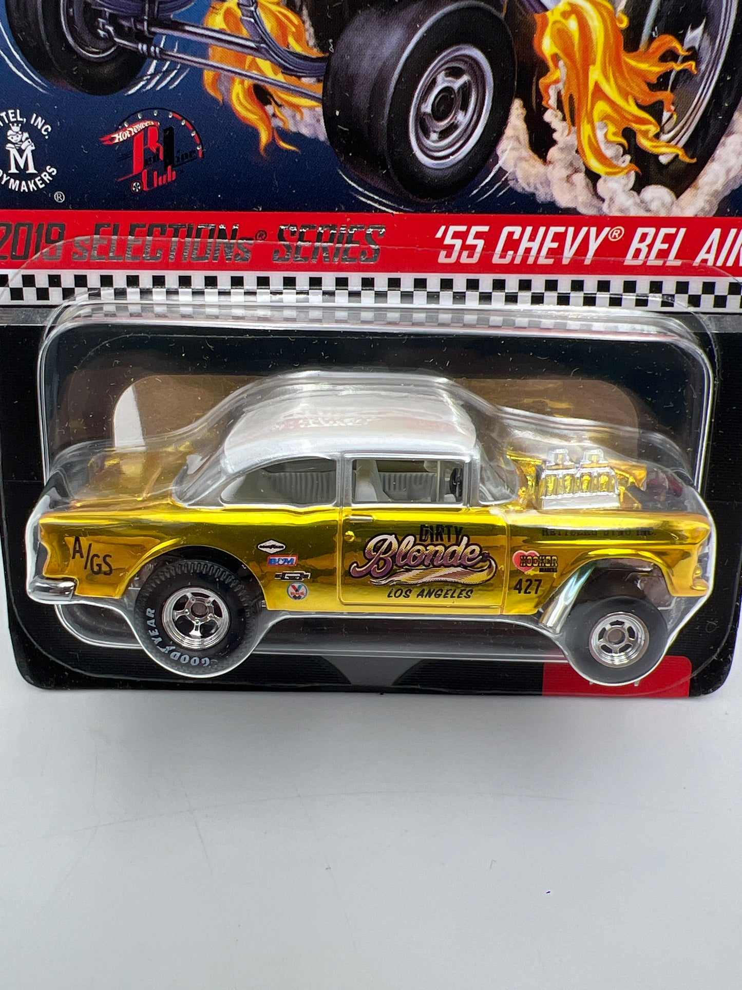 2019 Hot Wheels RLC sELECTIONs Series 55 Chevy Bel Air Gasser Gold W/Protector