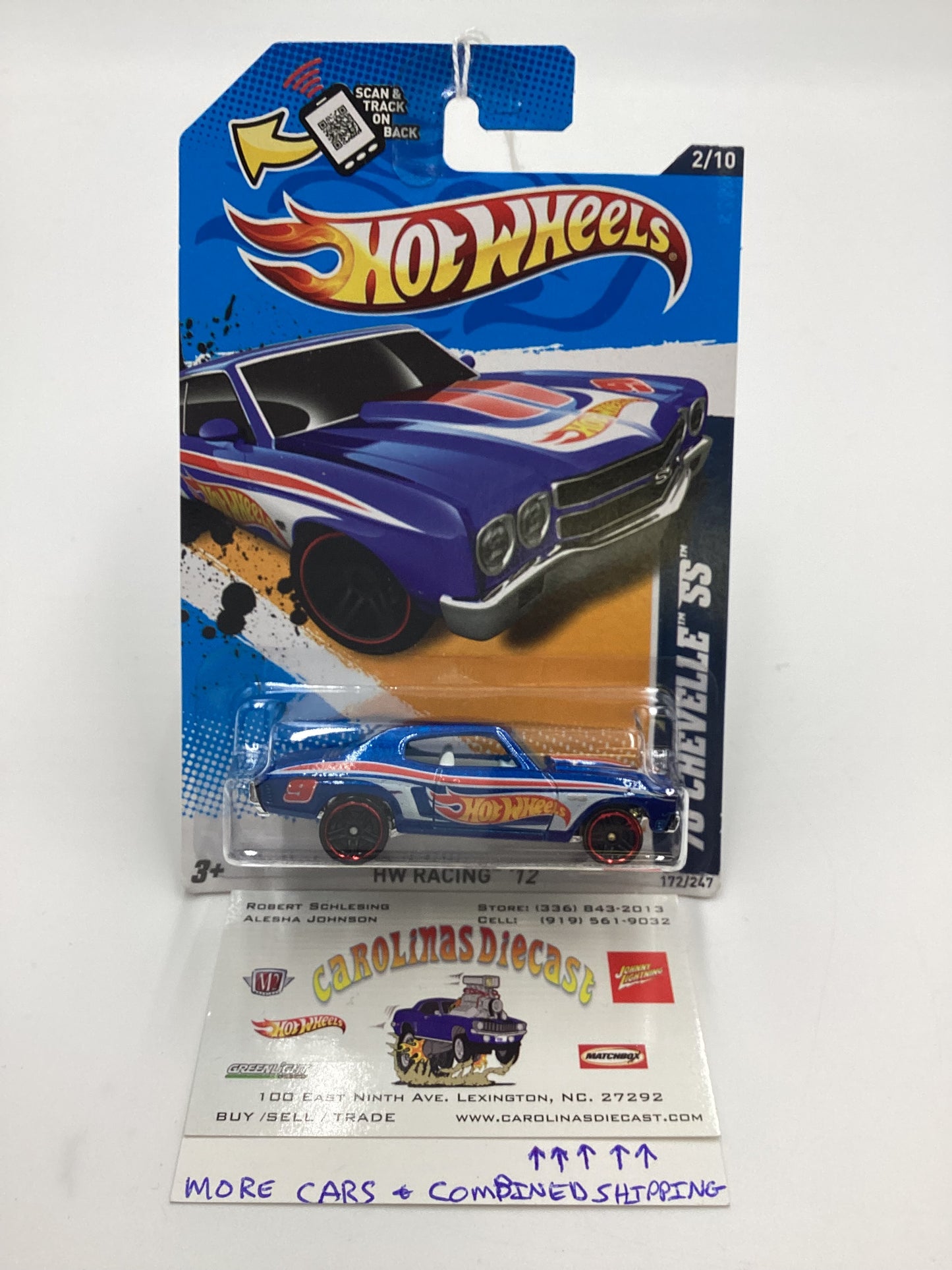 2012 Hot Wheels Racing #172 70 Chevelle SS Blue 10G