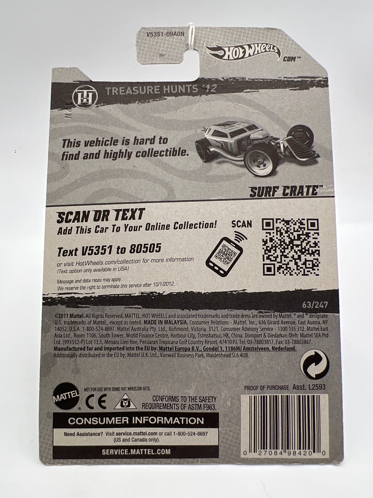 2012 Hot Wheels Factory Sealed Treasure Hunt #63 Surf Crate Green