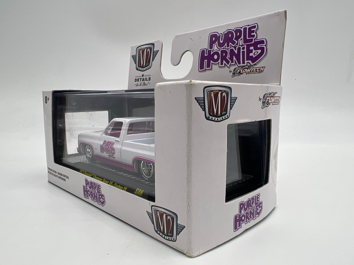 M2 Machines S86 Purple Hornies 1973 Chevrolet Cheyenne Super 10 Custom SS White