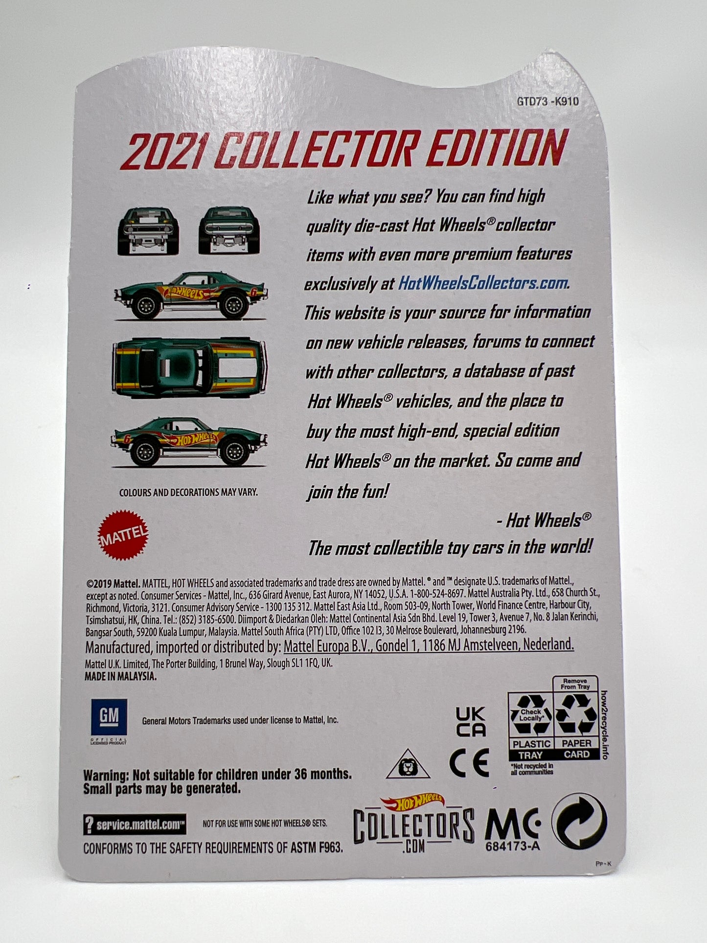 2021 Hot Wheels Collectors Edition Mail in #6 67 Off Road Camaro Green W/Protector