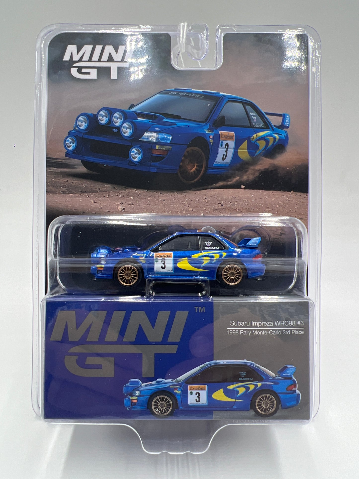 Mini GT #975 Subaru Impreza WRC98 #3 1998 Rally Monte-Carlo 3rd Place Blue 235A