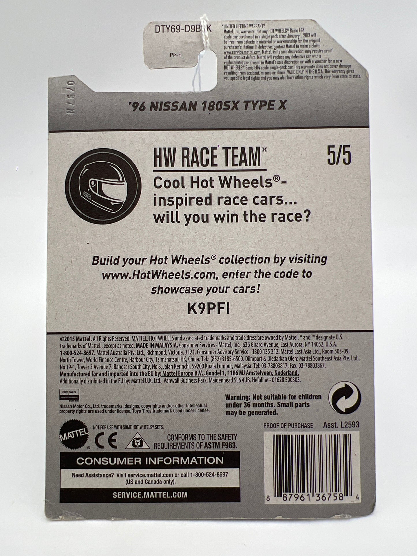 2017 Hot Wheels Race Team #225 96 Nissan 180SX Type X Blue 82C