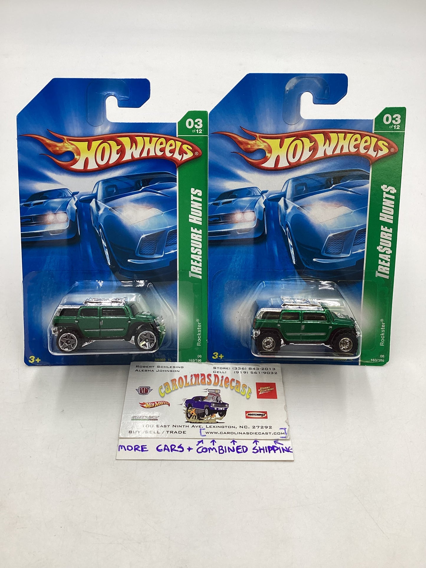 2008 Hot Wheels Super Treasure Hunt + Treasure Hunt Rockster Green #163 with protector