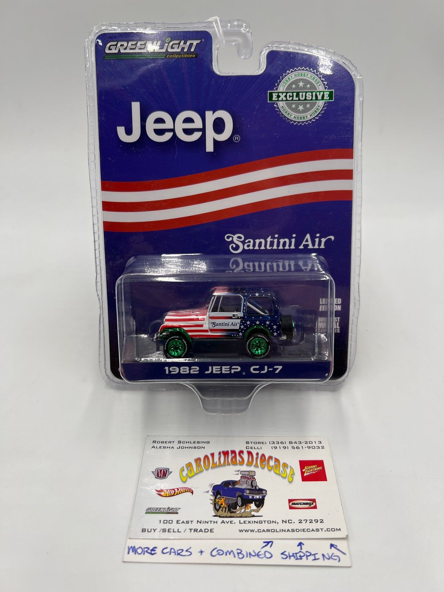 Greenlight Hobby Exclusive Satini Air CHASE 1982 Jeep CJ-7 American Flag VHTF