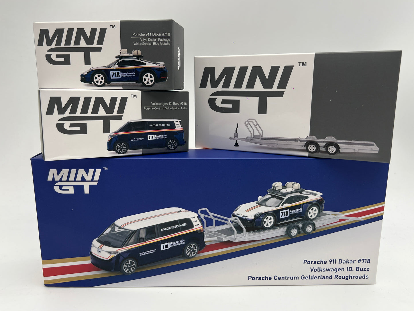 Mini GT #1115 #1117 Porsche Centrum Gelderland Roughroads VW ID Buzz & 911 Dakar Set