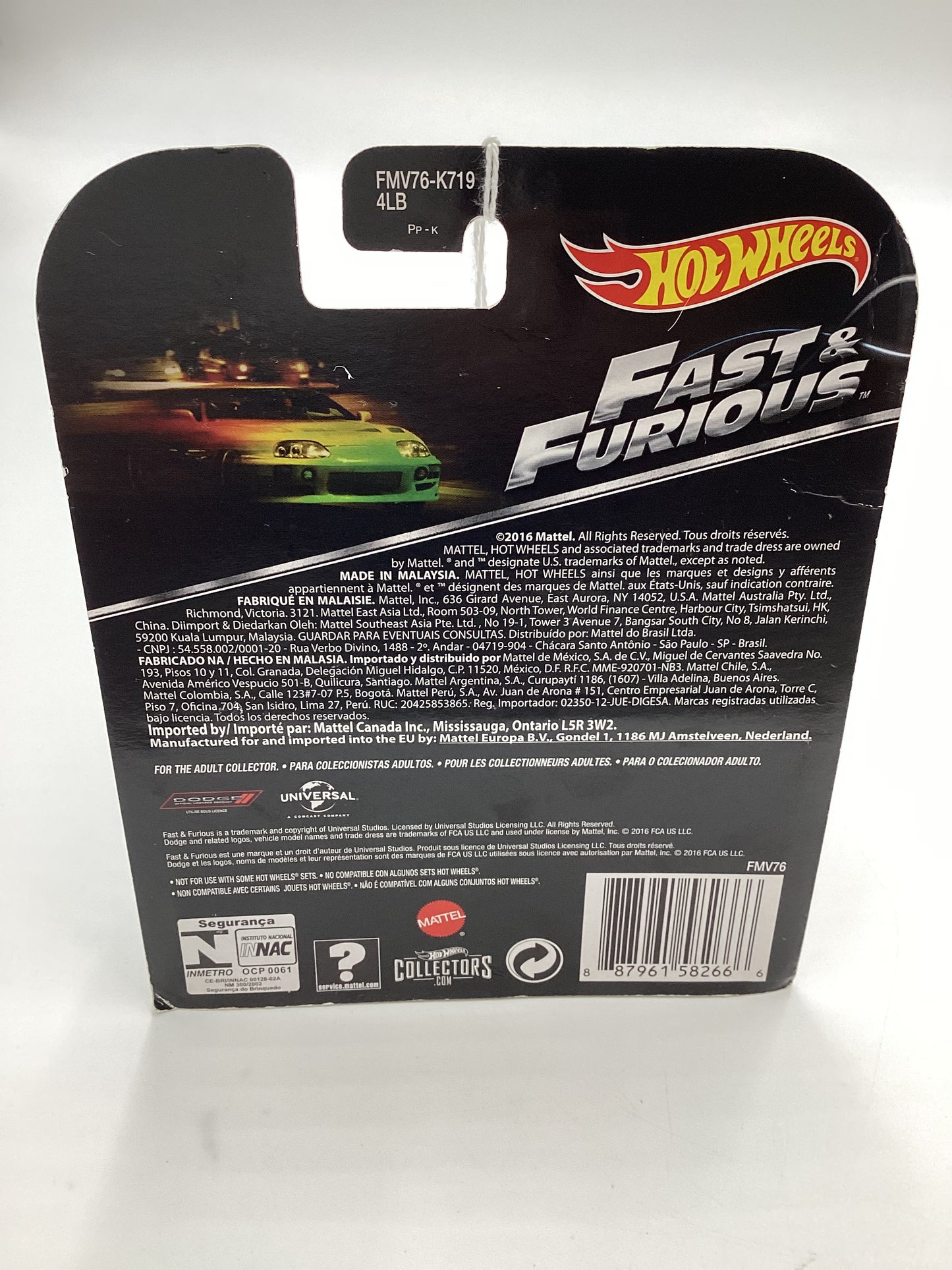 2016 Hot wheels Retro Entertainment Fast & Furious 70 Dodge Charger R/T Black 242C