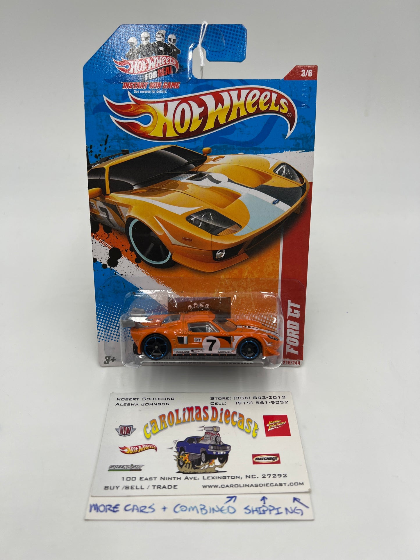 2011 Hot Wheels Thrill Racers Raceway #219 Ford GT Orange Instant Win Card
