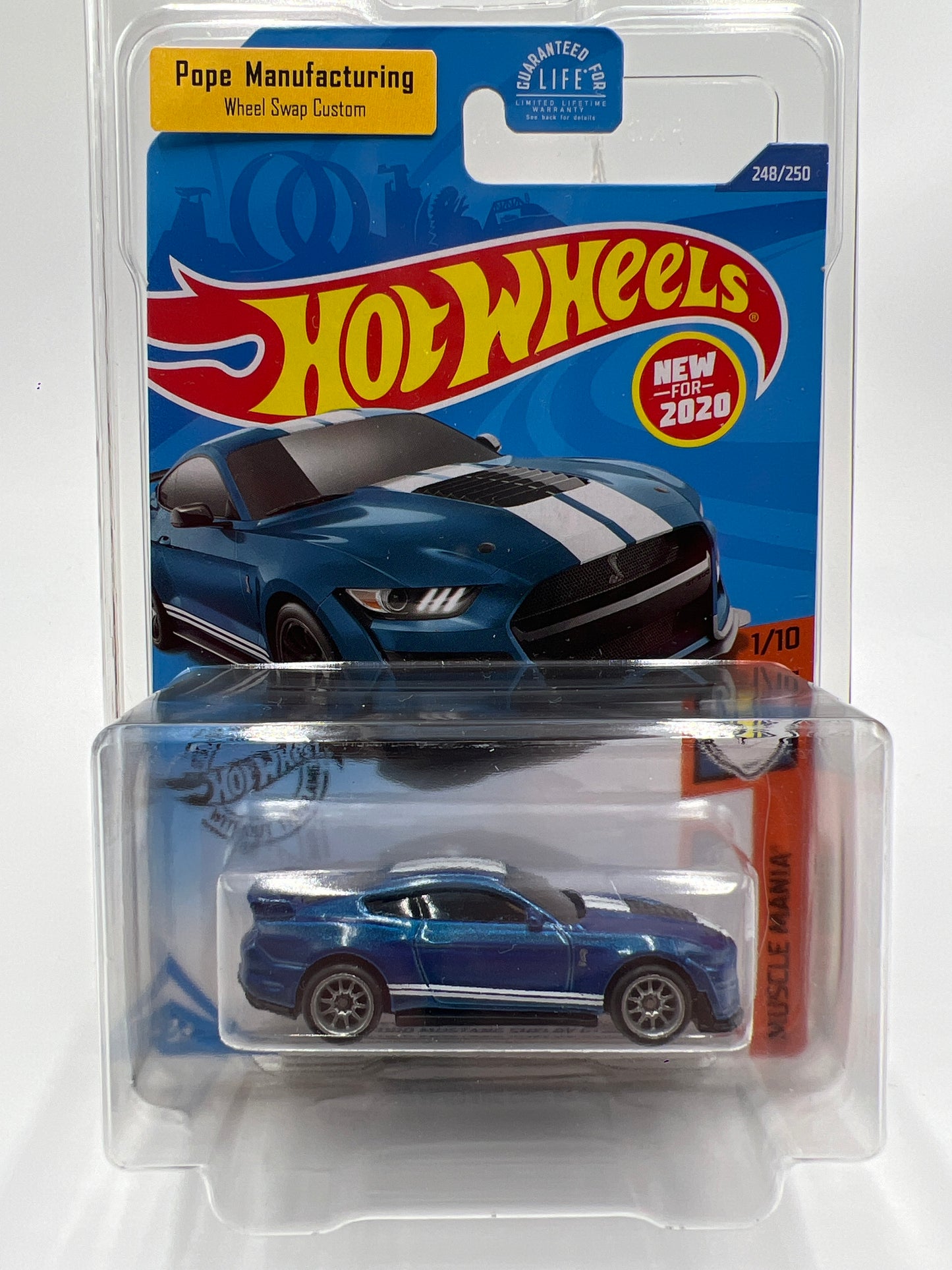 Hot Wheels 2020 Ford Mustang Shelby GT500 Blue Wheel Swap Custom On Card W/Protector