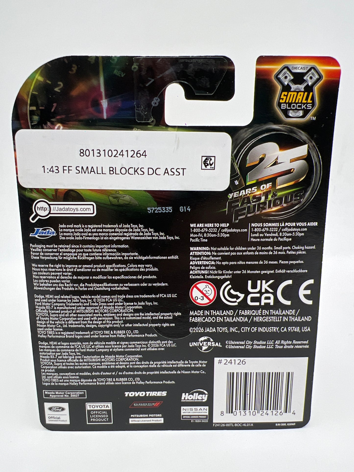 Jada 1/43 Scale Small Blocks 25 Years Fast & Furious Brians Toyota Supra W/Working Camber 69D