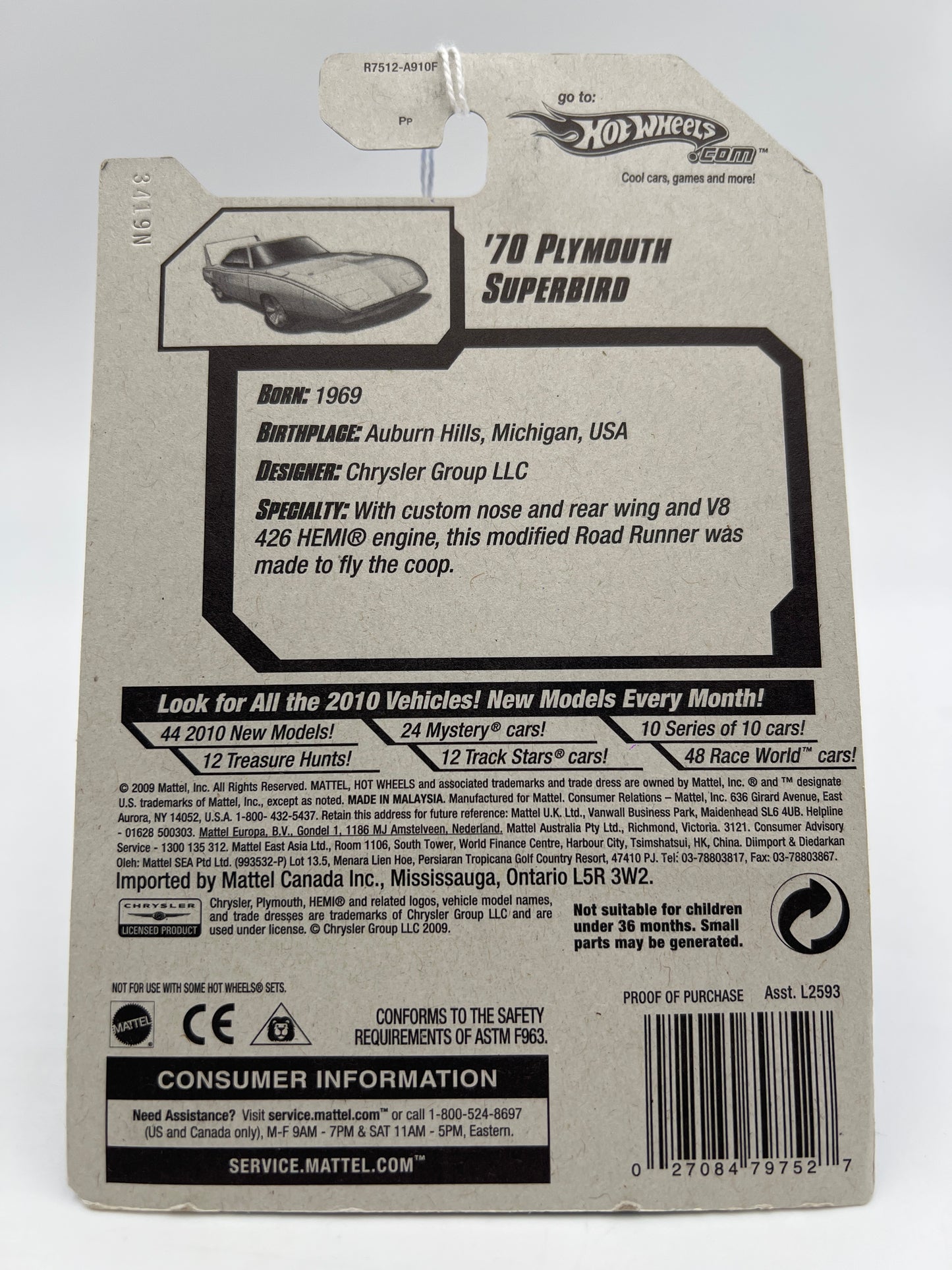 2010 Hot Wheels Kmart Exclusive #87 70 Plymouth Superbird Orange/White Cracked Blister 239C