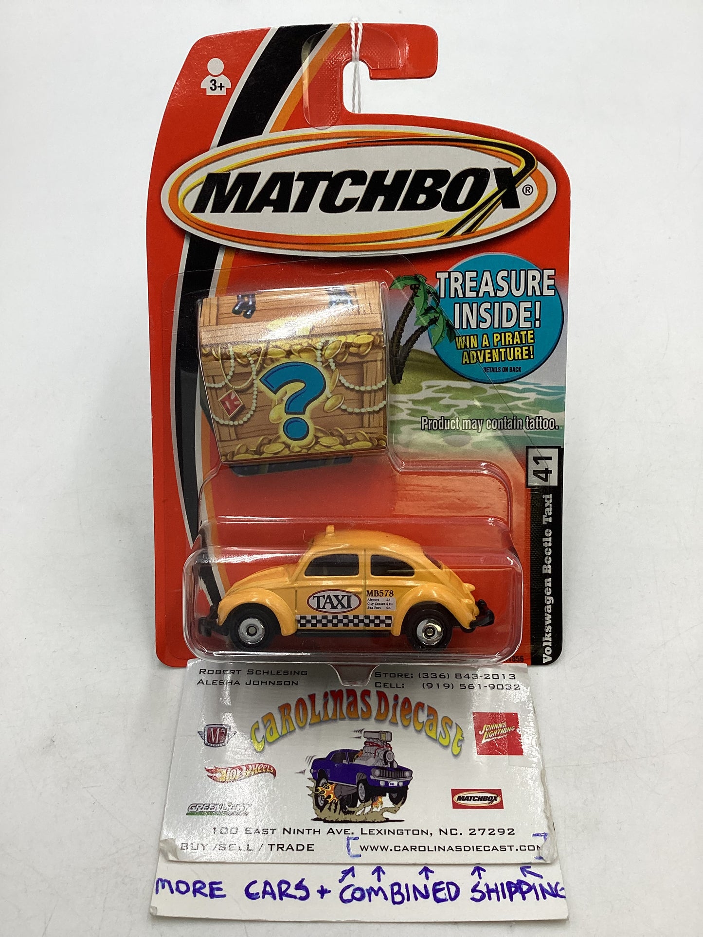 Matchbox Treasure Inside #41 Volkswagen Beetle Taxi 206C