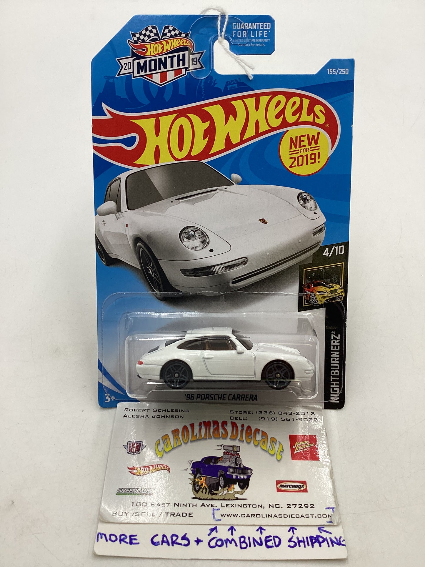 2019 Hot Wheels #155 ‘96 Porsche Carrera White Month Card 100C