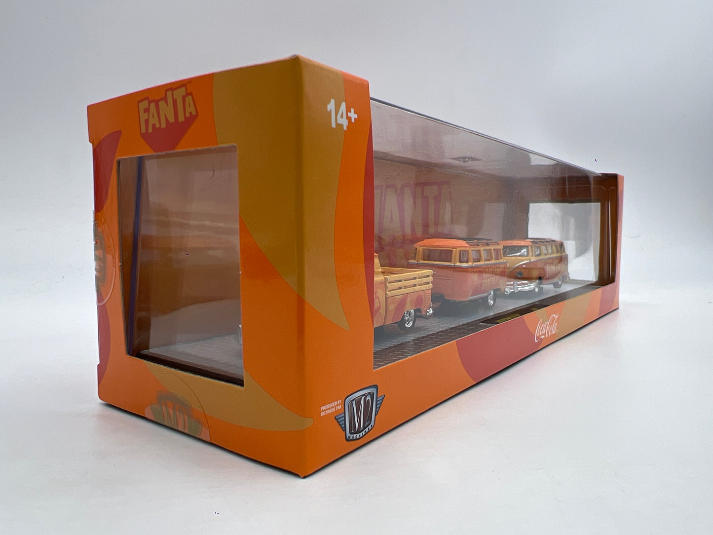 2025 M2 Machines Auto Haulers Coca Cola Fanta 1960 VW Double Cab Truck & 1960 VW 15 Window Bus TW40
