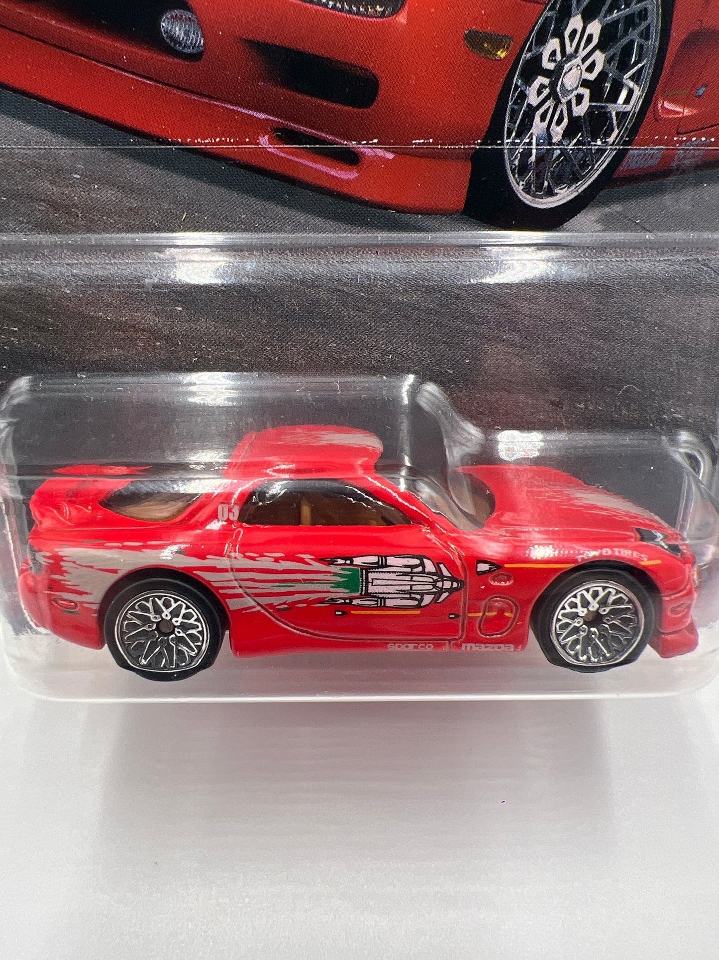 Hot Wheels Fast & Furious Full Force #1 95 Mazda RX-7 Red W/Protector 2