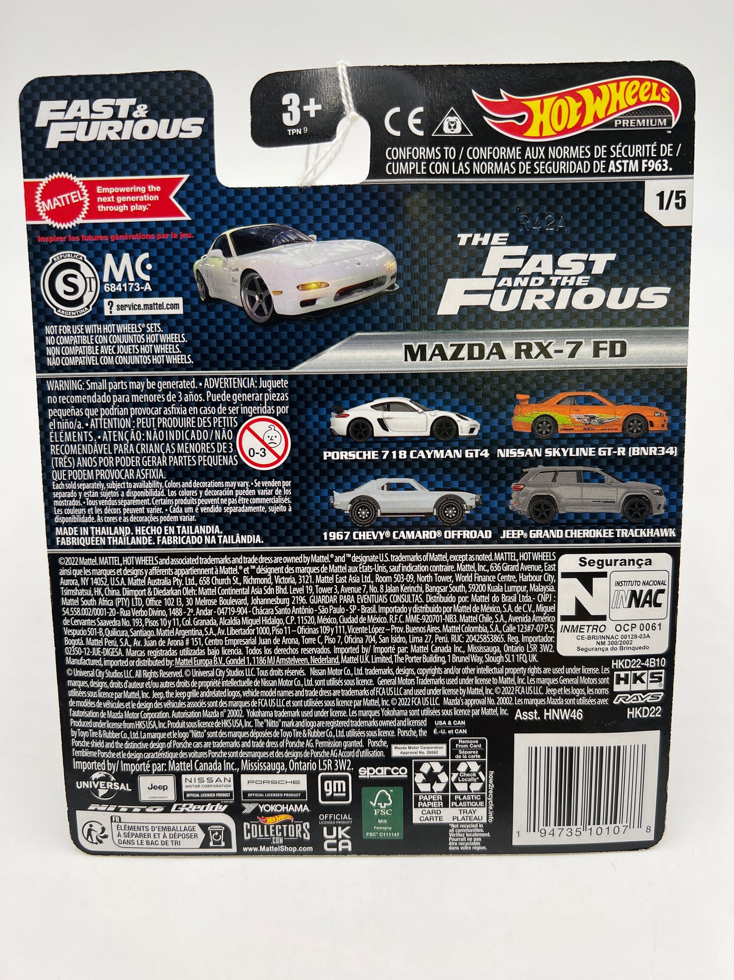 Hot Wheels Fast & Furious #1 Mazda RX-7 FD White 246B