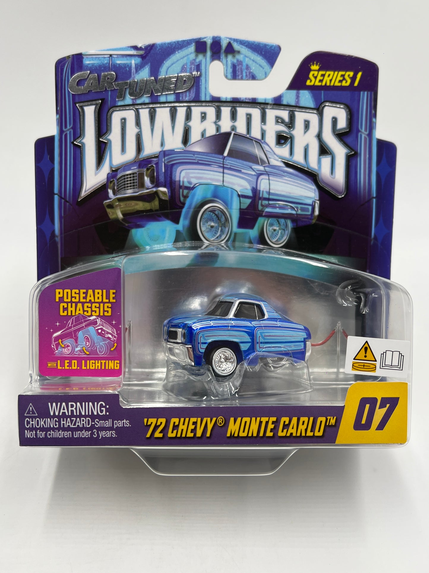 MGA Car Tuned Series 1 Show Glow Lowriders #7 72 Chevy Monte Carlo Blue