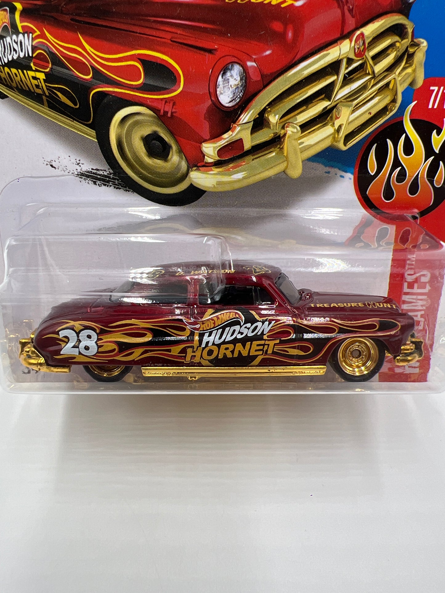 2016 Hot Wheels Super Treasure Hunt #97 52 Hudson Hornet Red/Gold W/Protector