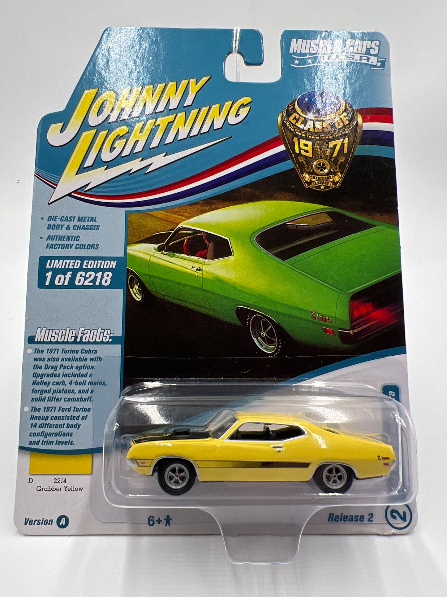 Johnny Lightning Muscle Cars U.S.A Class of 1971 Release 2 Version A 1971 Ford Torino Cobra Grabber Yellow 232B