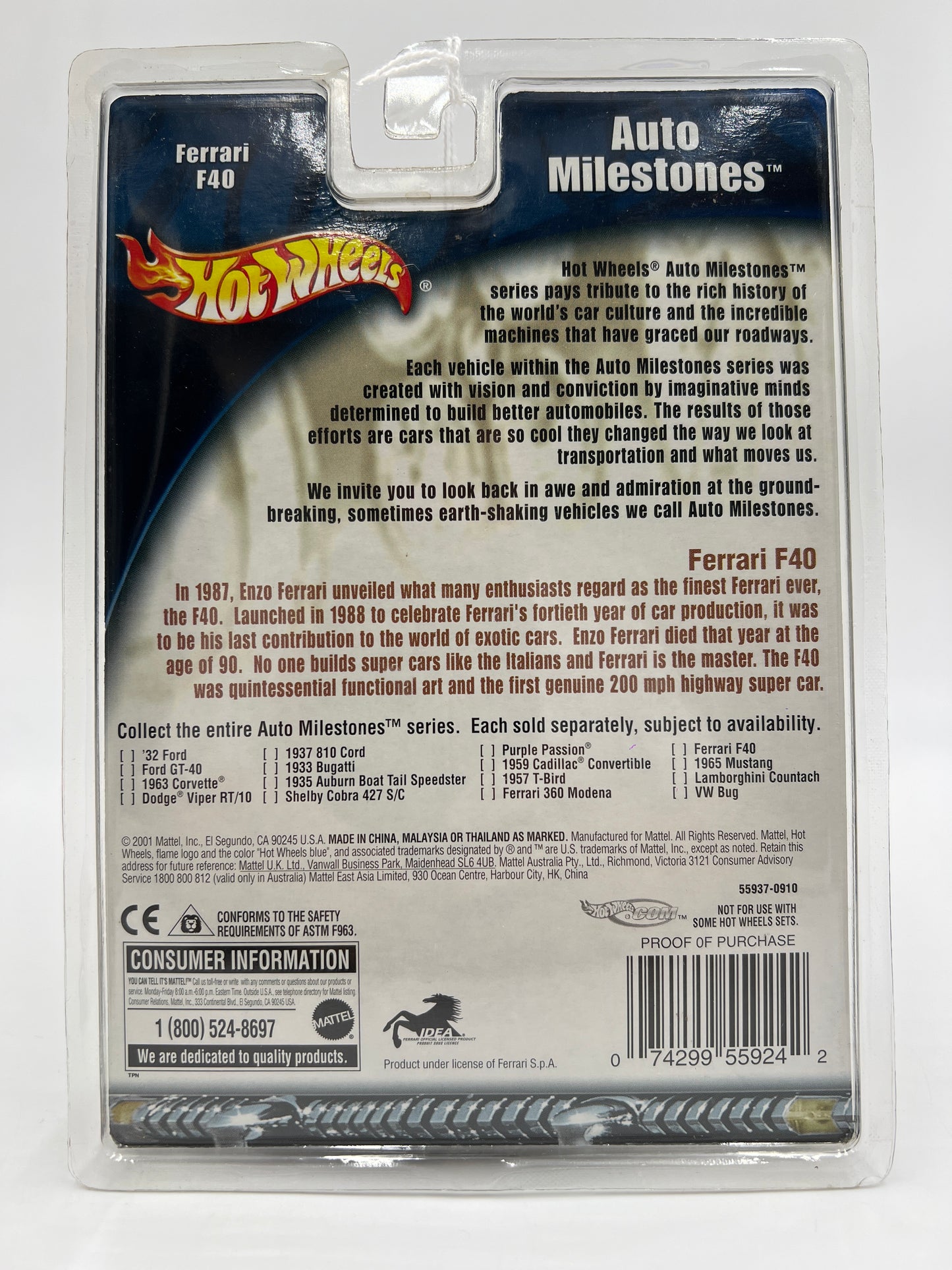 2002 Hot Wheels Auto Milestones Ferrari F40 Red