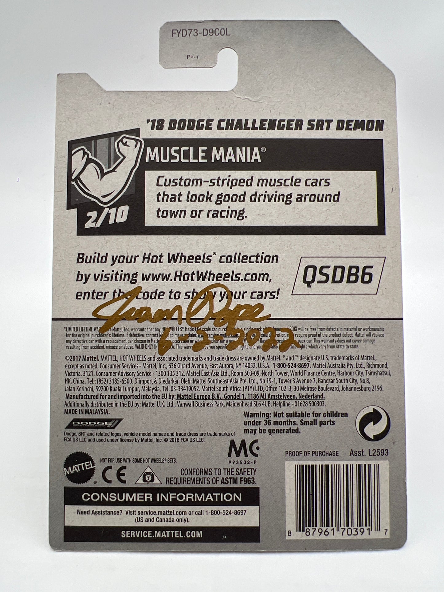 Hot Wheels 18 Dodge Challenger SRT Demon Red Wheel Swap Custom On Card W/Protector SR