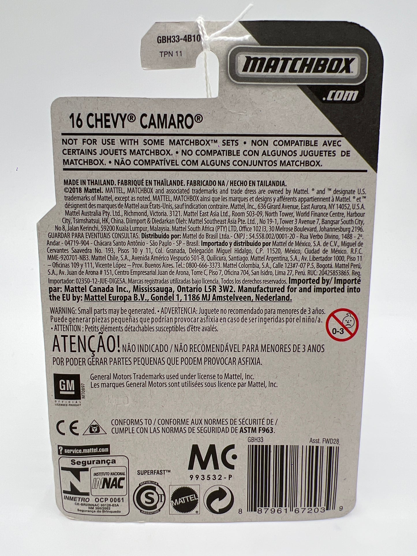 Matchbox Moving Parts MBX Road Trip 16 Chevy Camaro Blue 168F