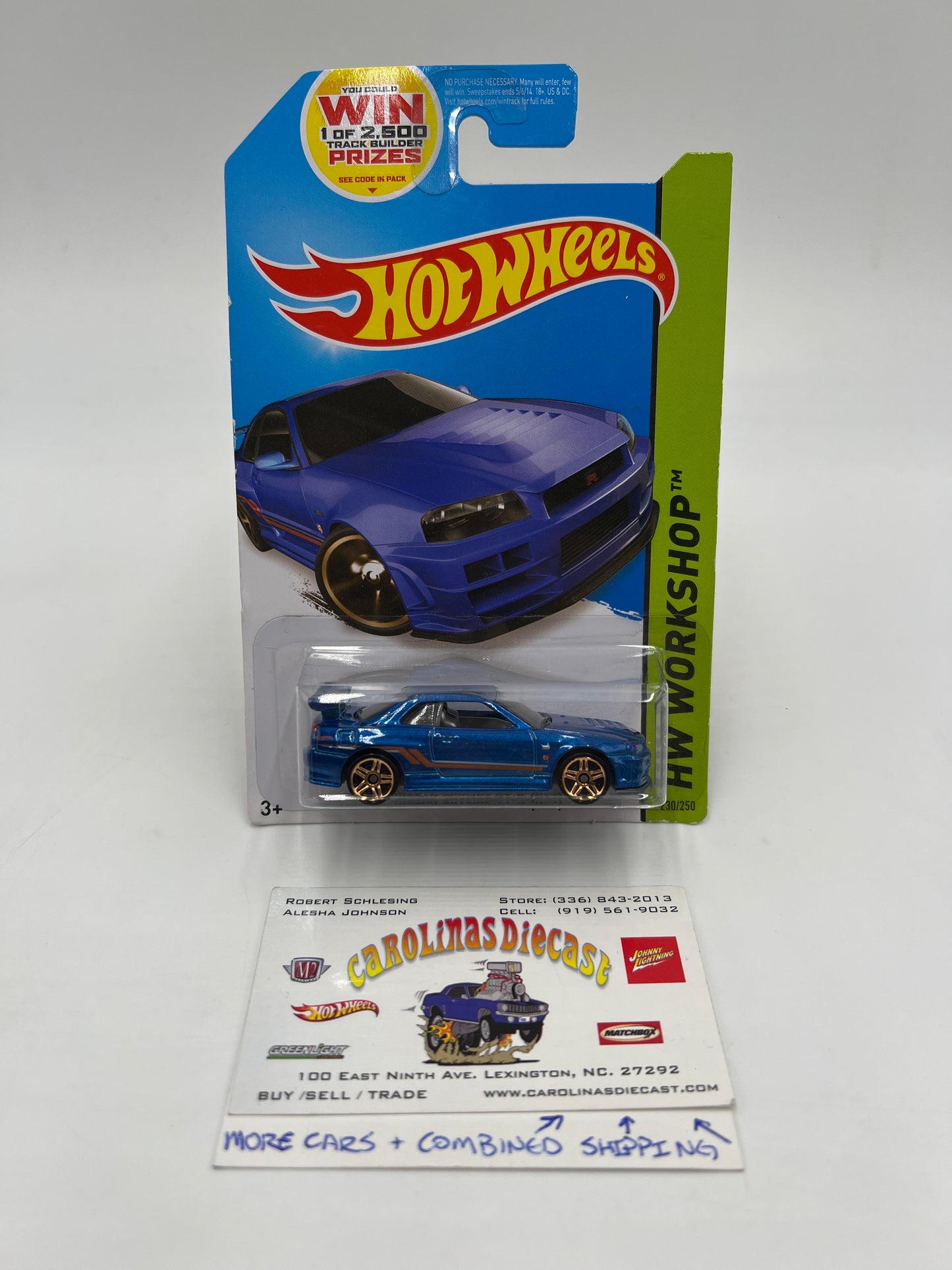 2014 Hot Wheels Workshop #230 Nissan Skyline GT-R R34 Blue W/Protector