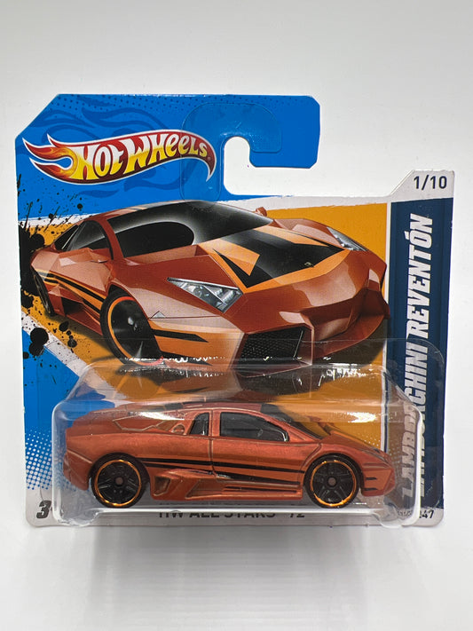 2012 Hot Wheels Short Card All Stars #121 Lamborghini Reventon Orange W/Protector