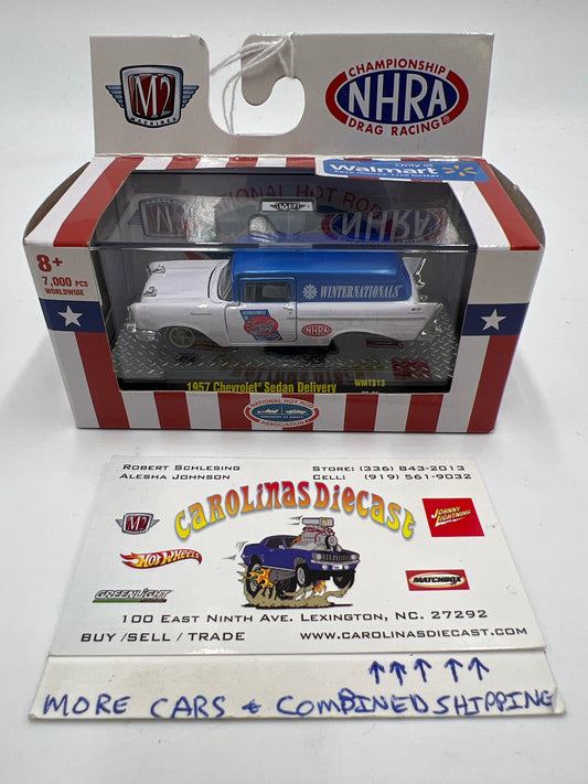 M2 Machines Walmart Exclusive NHRA 1957 Chevrolet Sedan Delivery White/Blue WMT13