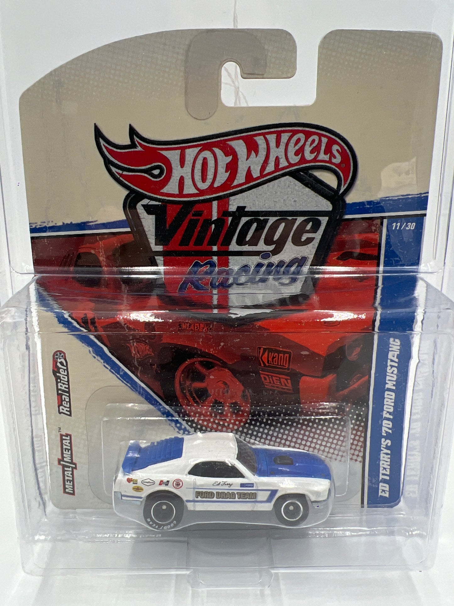Hot Wheels Premium Vintage Racing #11 Ed Terrys 70 Ford Mustang White W/Protector