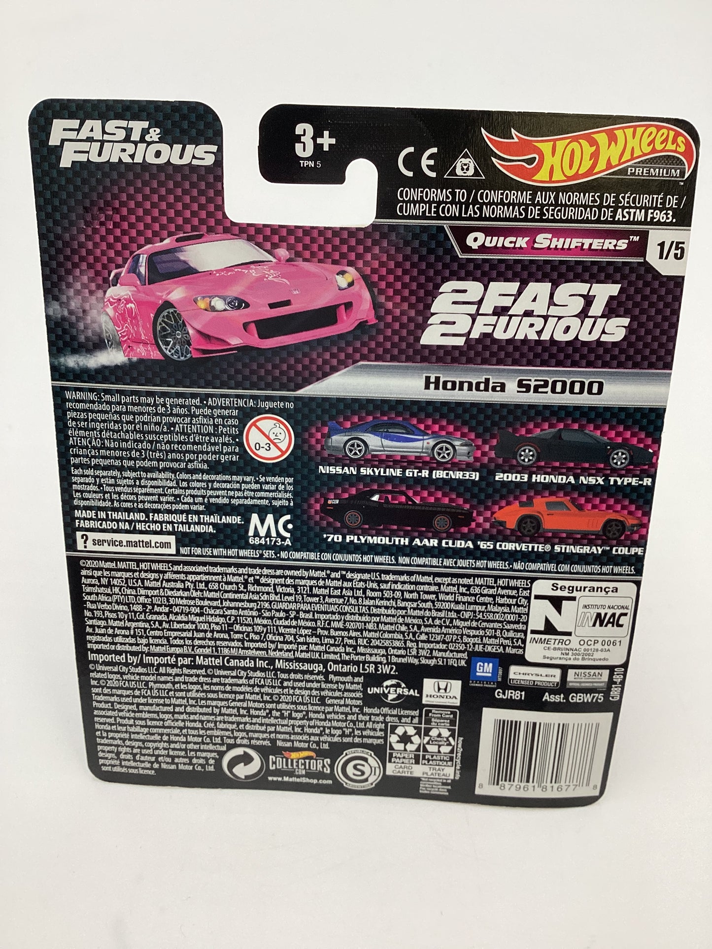 Hot Wheels Premium Fast & Furious Quick Shifters #1 Honda S2000 Pink W/Protector