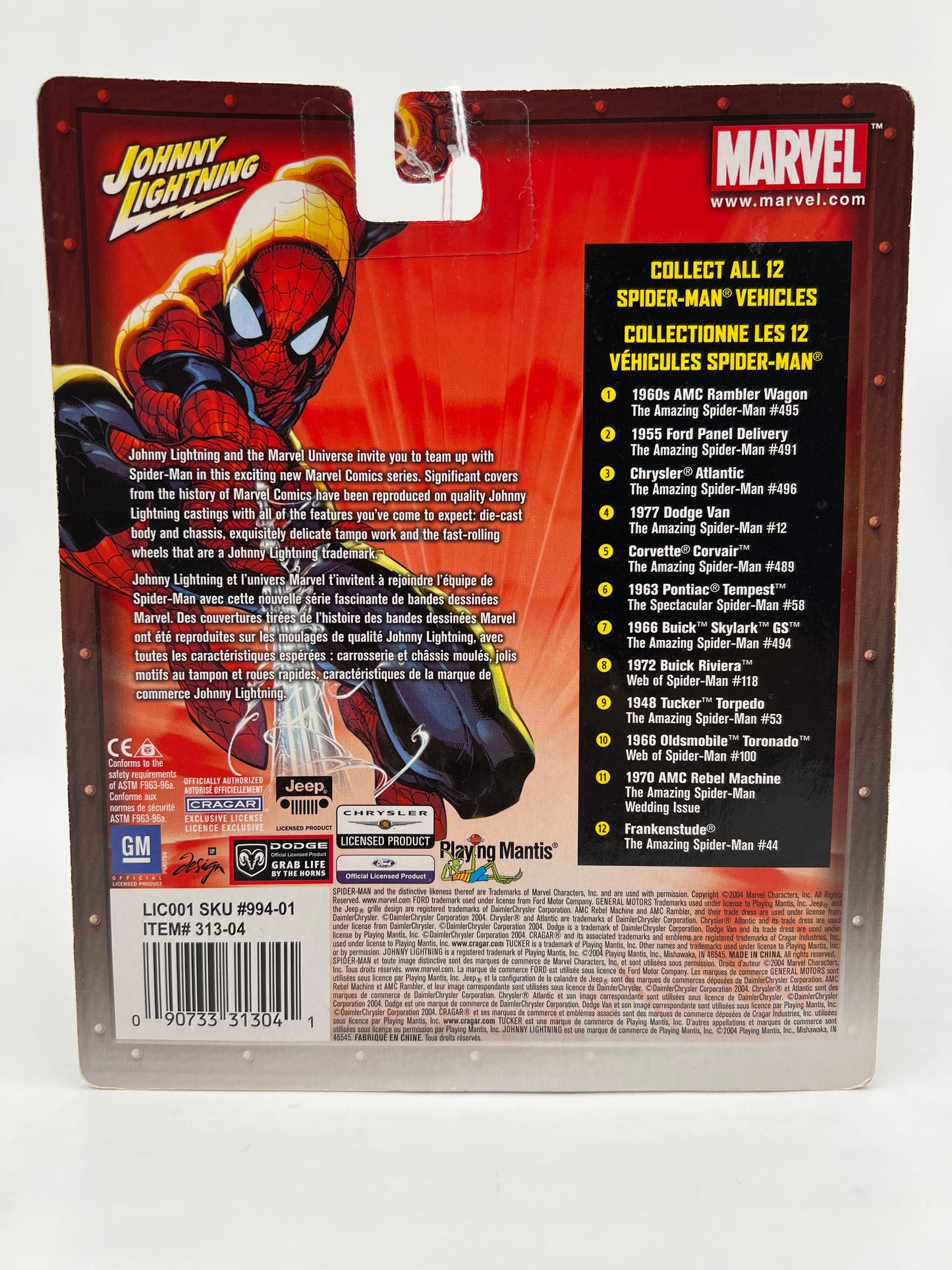 Johnny Lightning White Lightning Chase Marvel Spider-Man #5 Corvette Corvair White/Blue