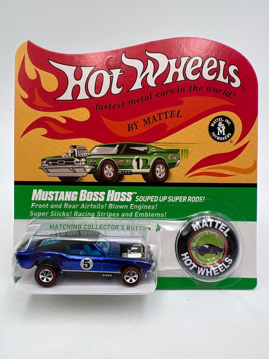 2017 Hot Wheels RLC Spoilers Mustang Boss Hoss Blue W/Button W/Protector