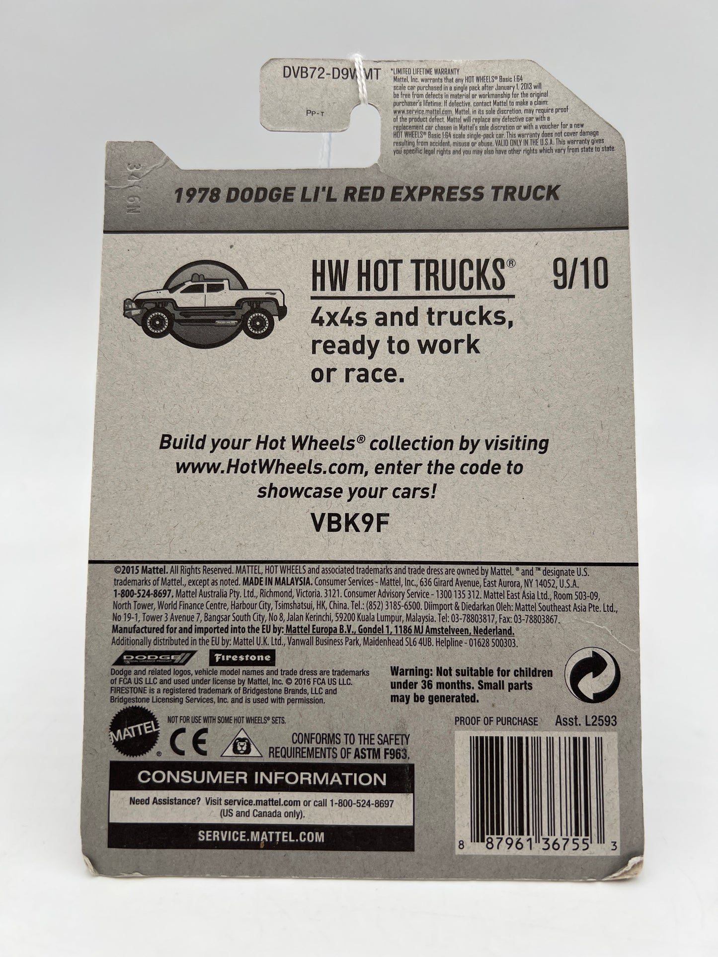 2017 Hot Wheels HW Hot Trucks #131 1978 Dodge Lil Red Express Truck Light Blue Month Card 41E