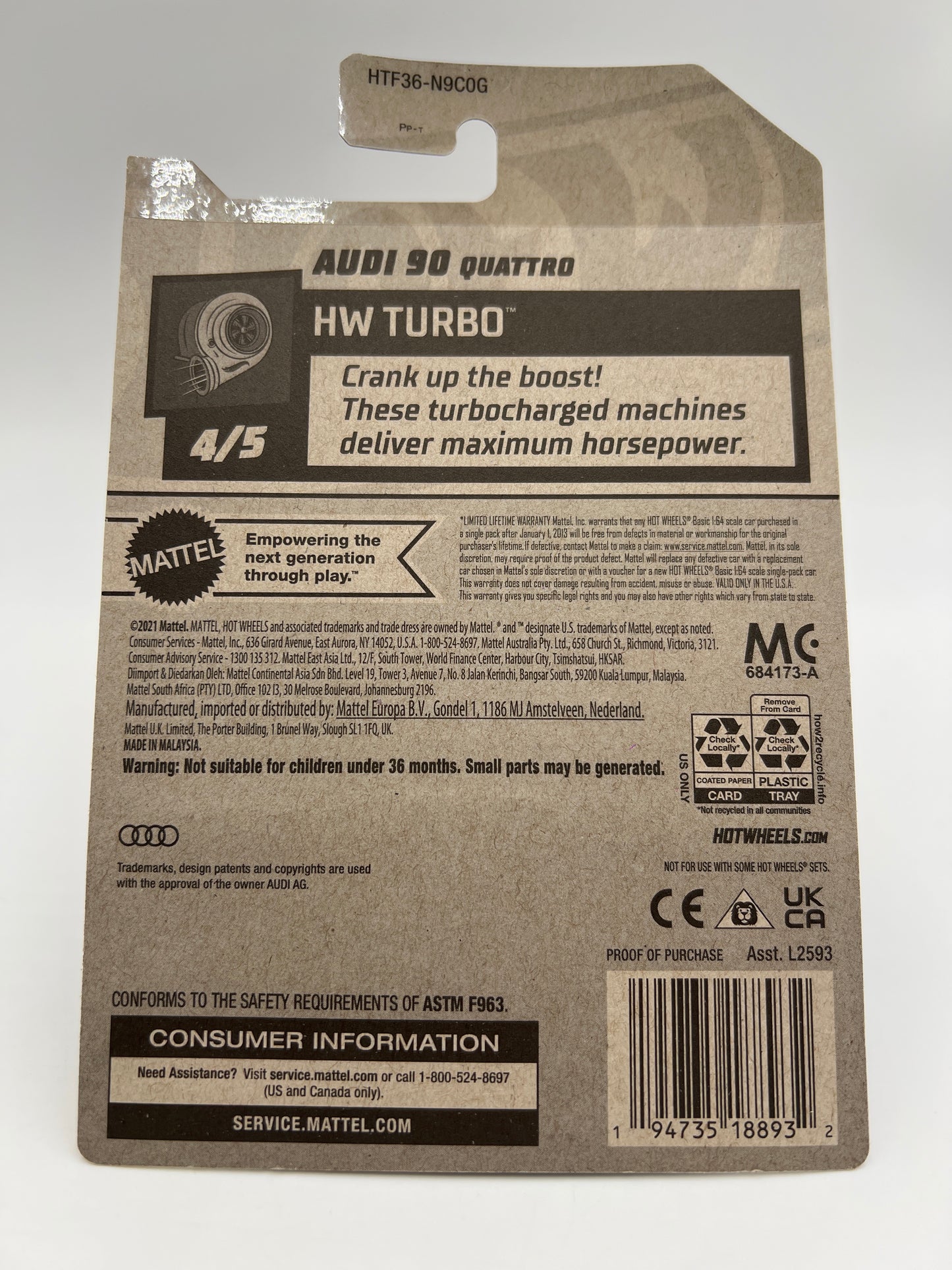 2024 Hot Wheels Super Treasure Hunt #144 Audi 90 Quattro Blue W/Protector