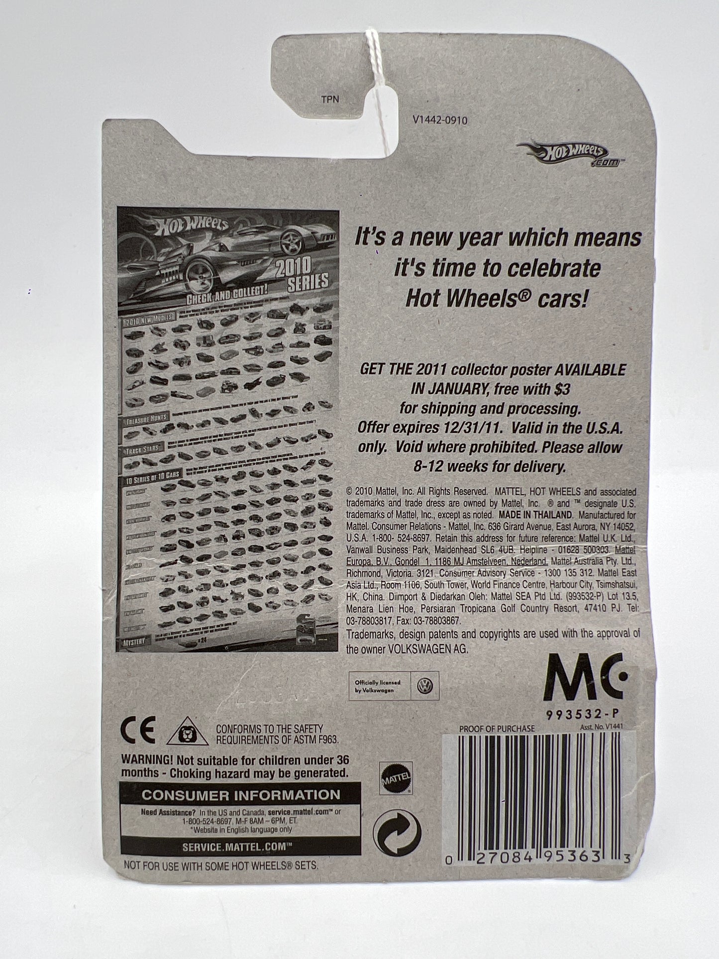 2011 Hot Wheels Happy New Year 2011 Volkswagen Drag Truck Card Not Perfect 159A