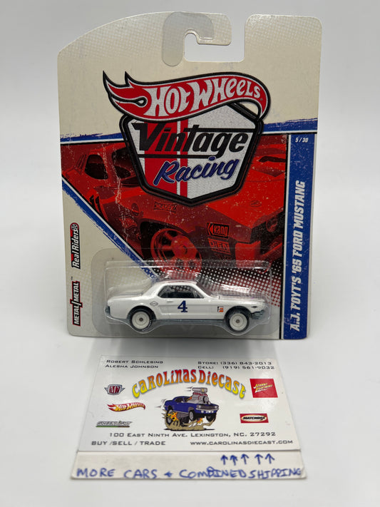 Hot Wheels Premium Vintage Racing #5 A.J. Foyts 65 Ford Mustang White W/Protector