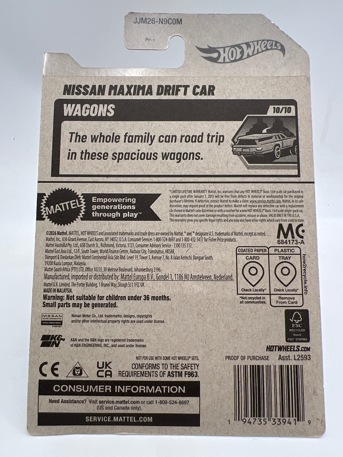 2026 Hot Wheels Super Treasure Hunt #225 Nissan Maxima Drift Car Black K&N W/Protector