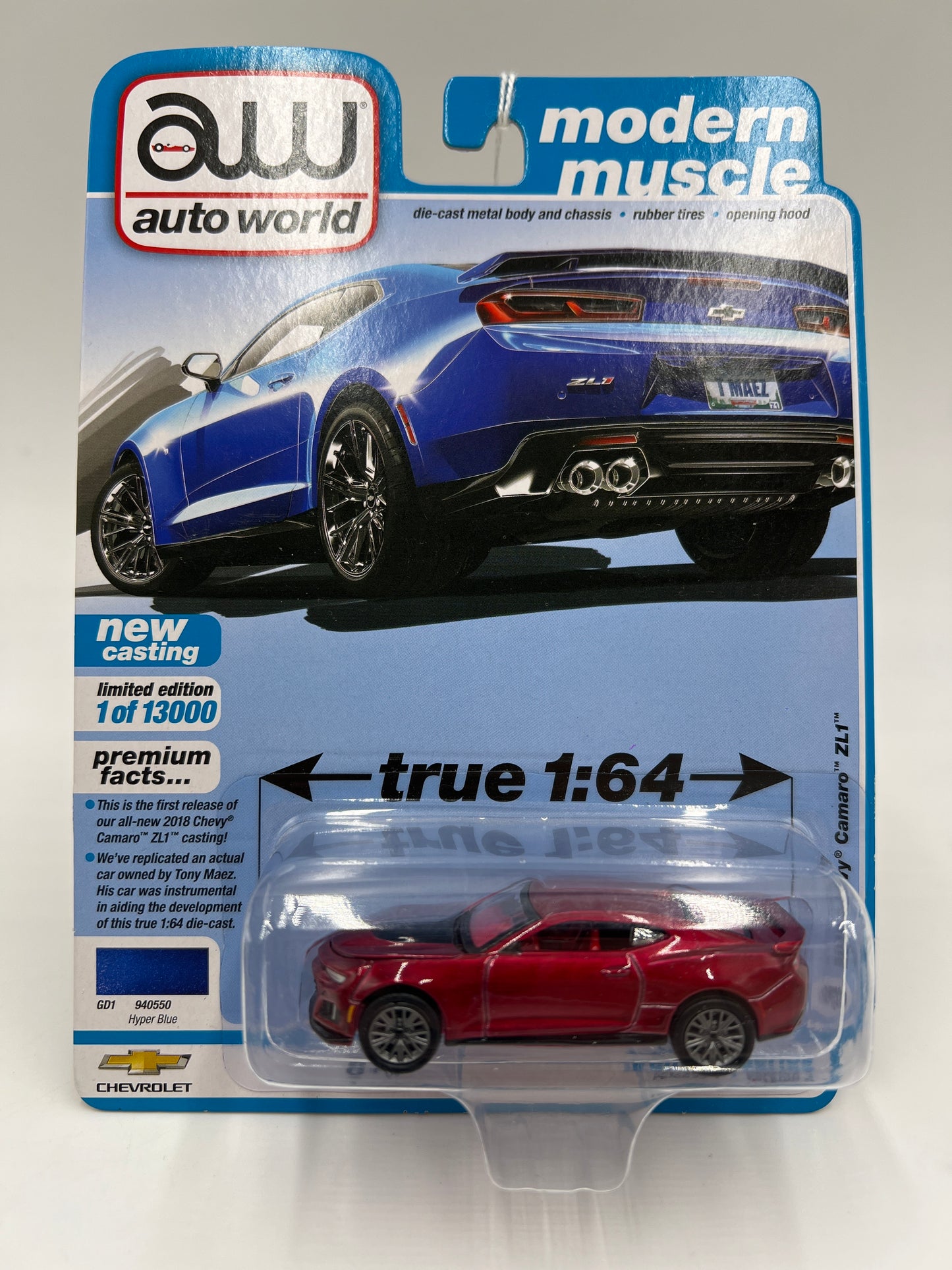 Auto World Modern Muscle Release 1 Version A Ultra Red CHASE 2018 Chevy Camaro ZL1 Red