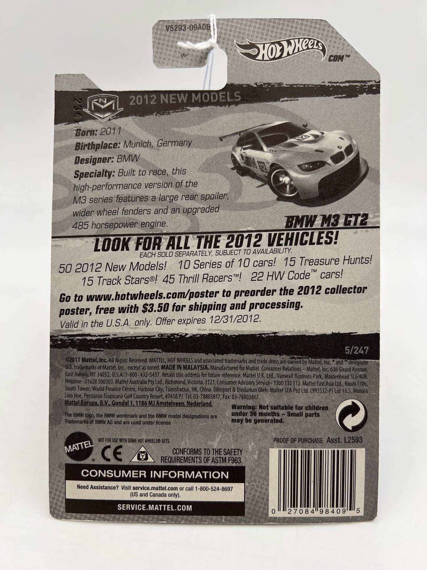 2012 Hot Wheels New Models #5 BMW M3 GT2 White 106B