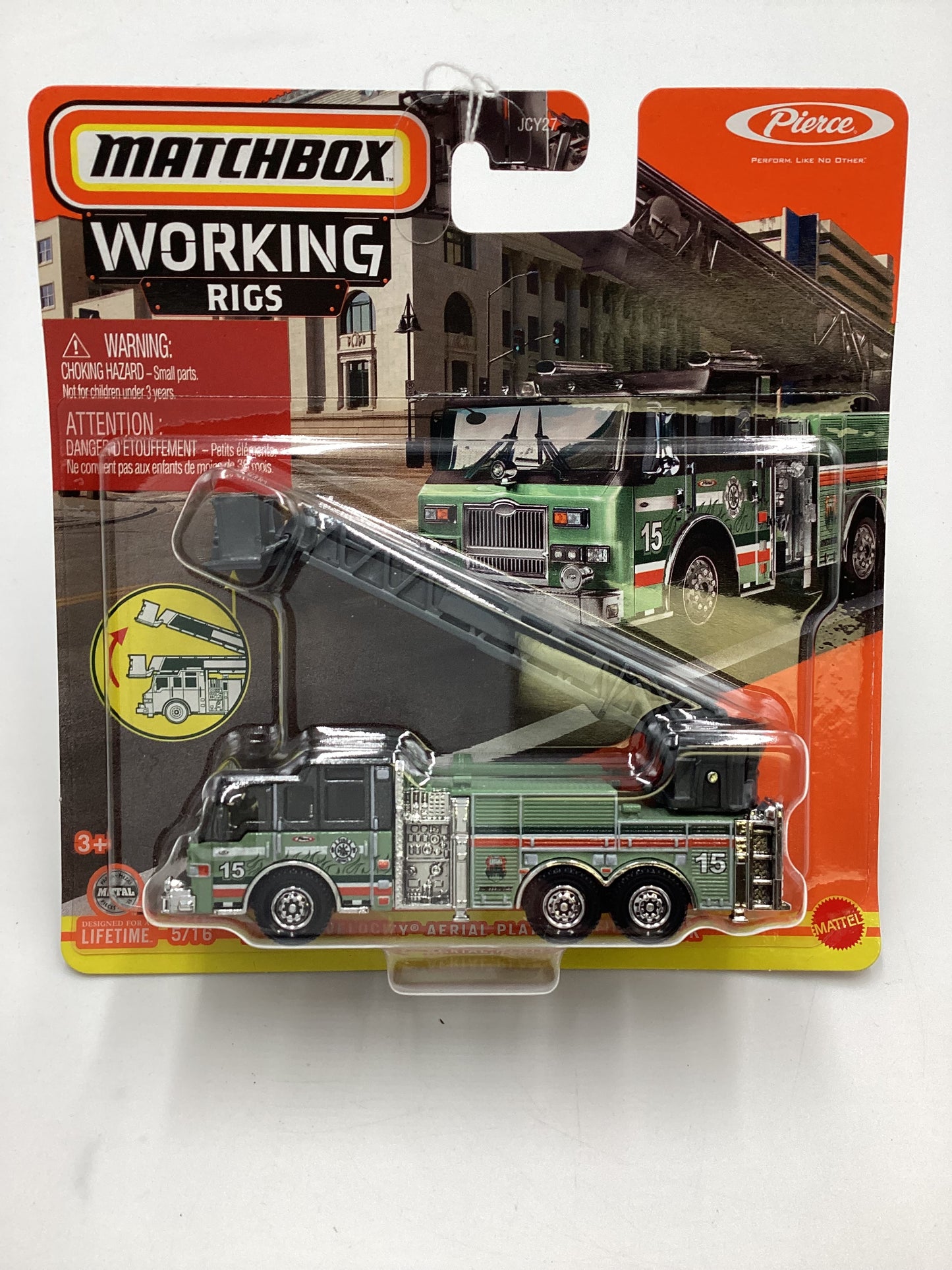 Matchbox Working Rigs #5 Pierce Velocity Aerial Platform Fire Truck Forest 168C