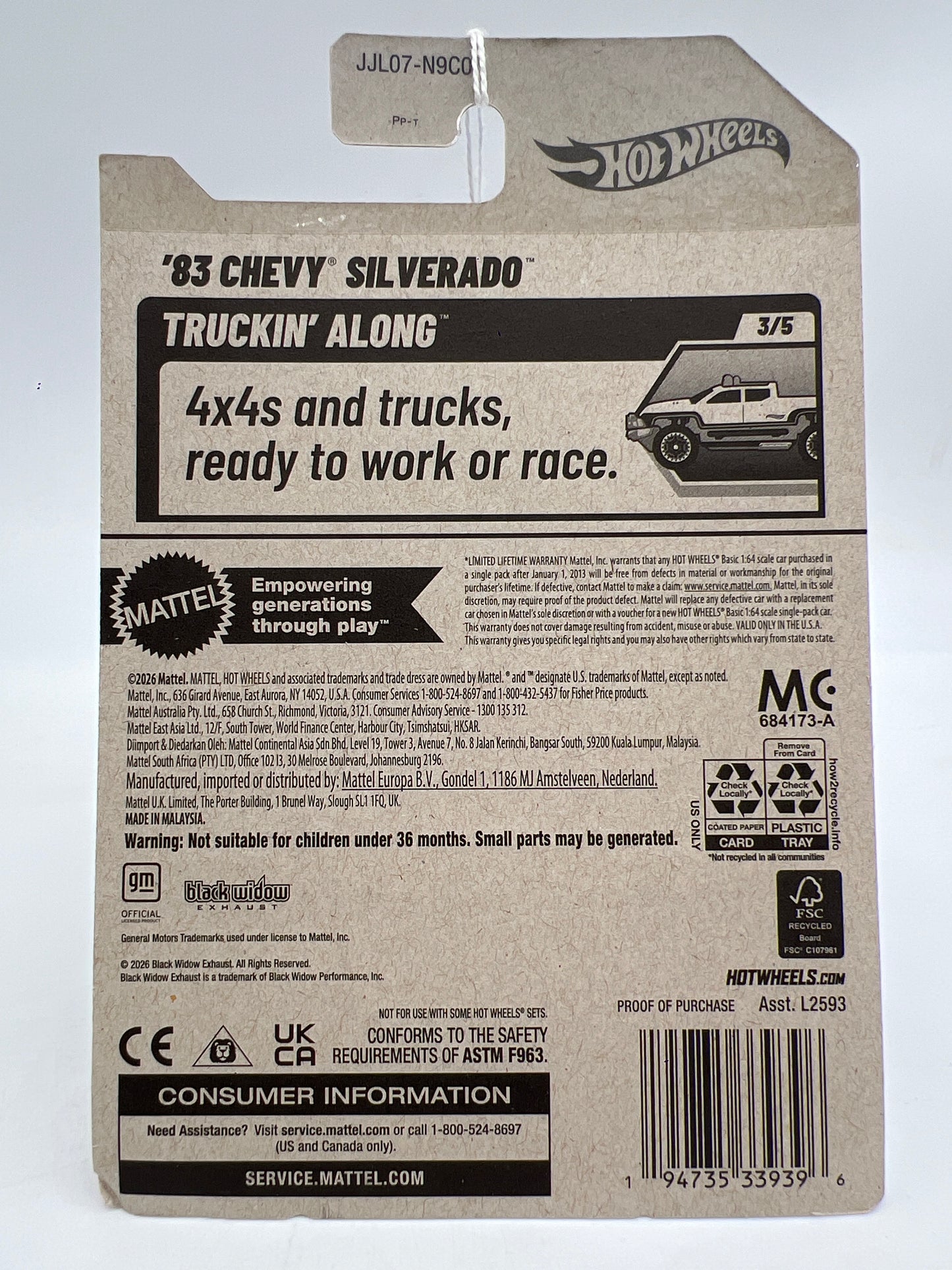 2026 Hot Wheels K Case #42 Black Widow 83 Chevy Silverado Pink