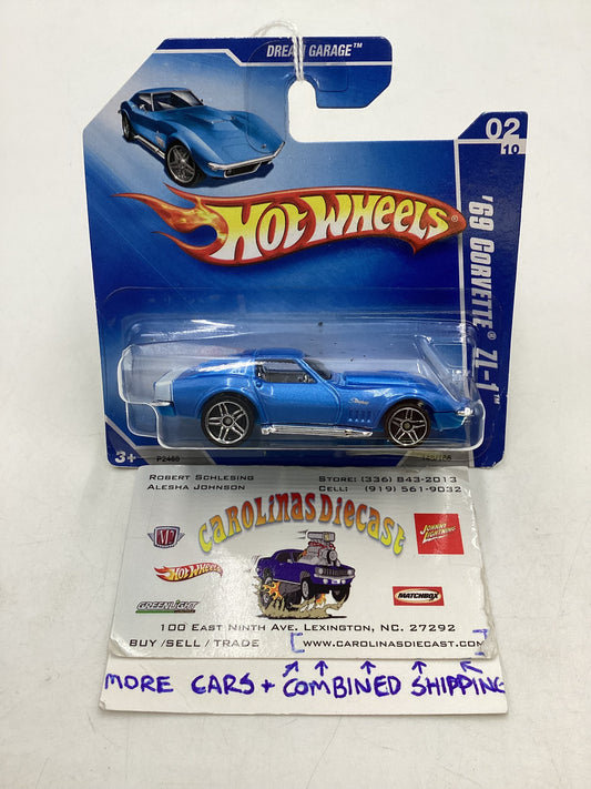 2009 Hot Wheels #148 69 Corvette ZL-1 Blue Short Card 9A