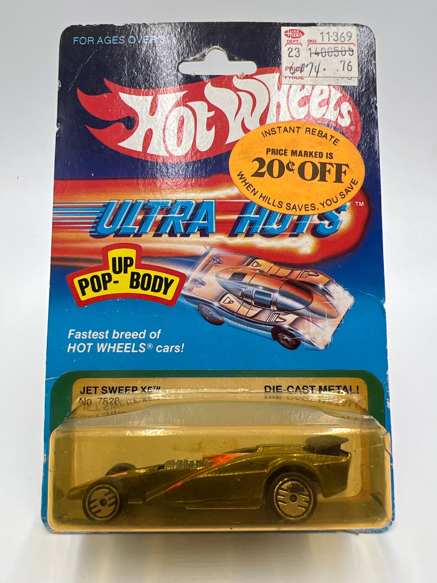 Hot Wheels Original 1983 Ultra Hots #7528 Jet Sweep X5 W/Protector Cracked Blister