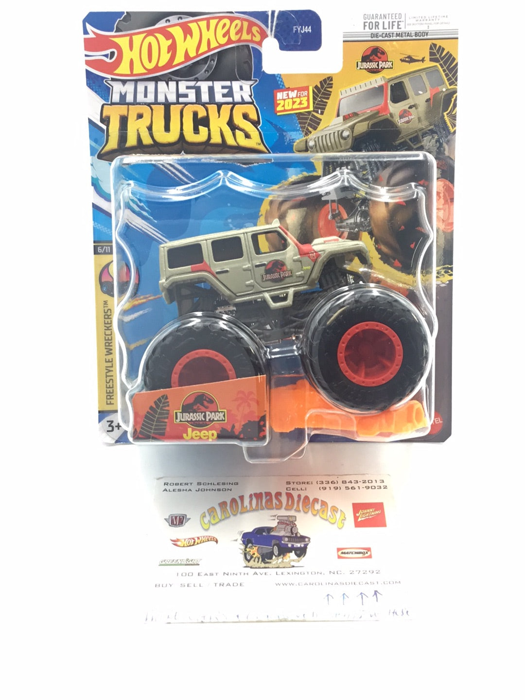 2023 Hot wheels monster Trucks Jurassic Park Jeep Wrangler 6/11 133G